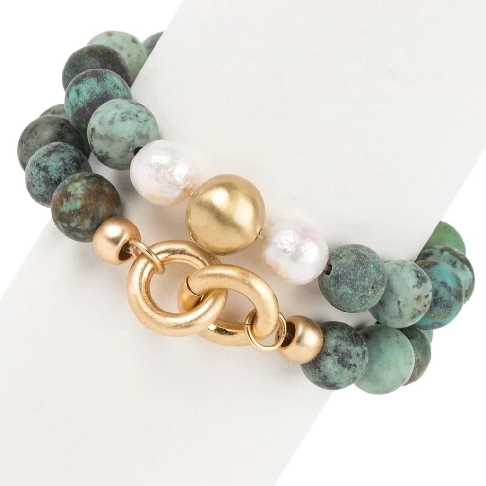 SAACHI Gold and Green Beaded Bracelet